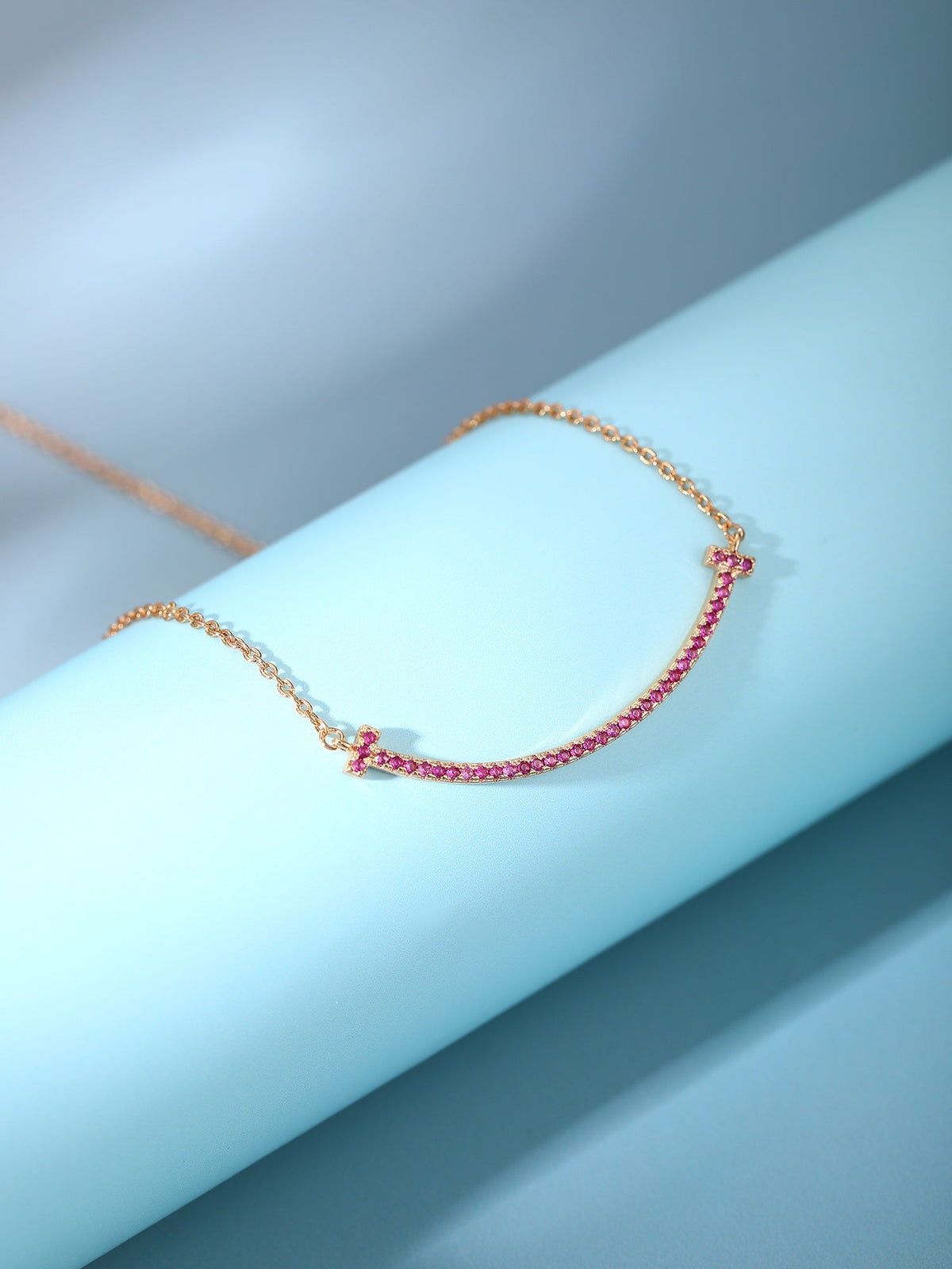 [Ornora Jewelry]BIG SMILE PEDANT PINK DIAMOND NECKLACE