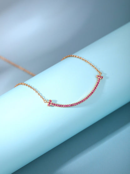 [Ornora Jewelry]BIG SMILE PEDANT PINK DIAMOND NECKLACE