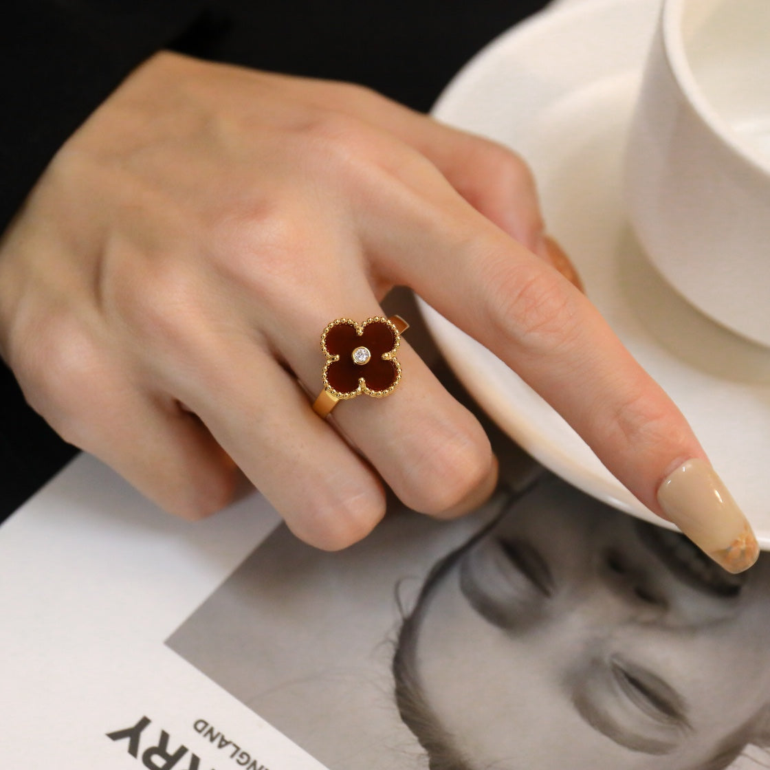 [OrnoraJewelry]CLOVER CARNELIAN RING ROSE GOLD DIAMOND