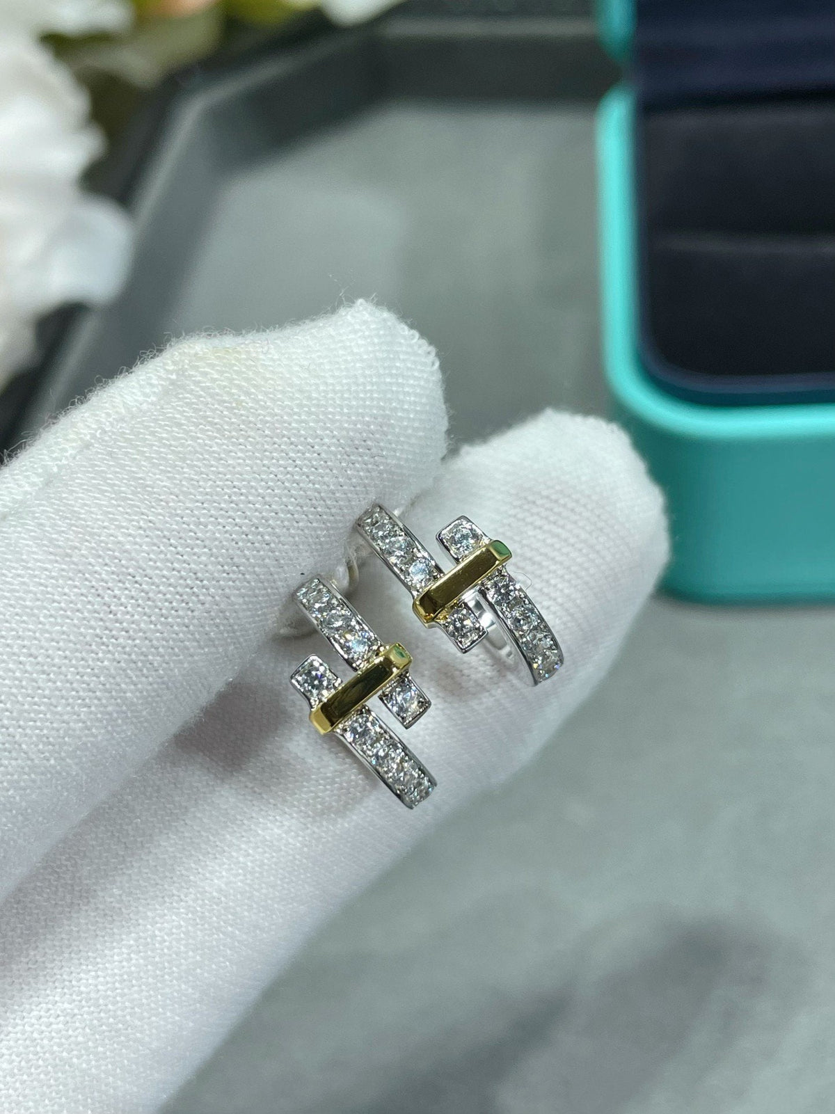 [Ornora Jewelry]EDGE DIAMOND PINK GOLD EARRINGS