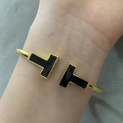 [Ornora Jewelry]T WIDE ONYX OPEN BRACELET