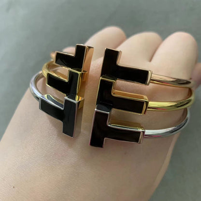 [Ornora Jewelry]T WIDE ONYX OPEN BRACELET