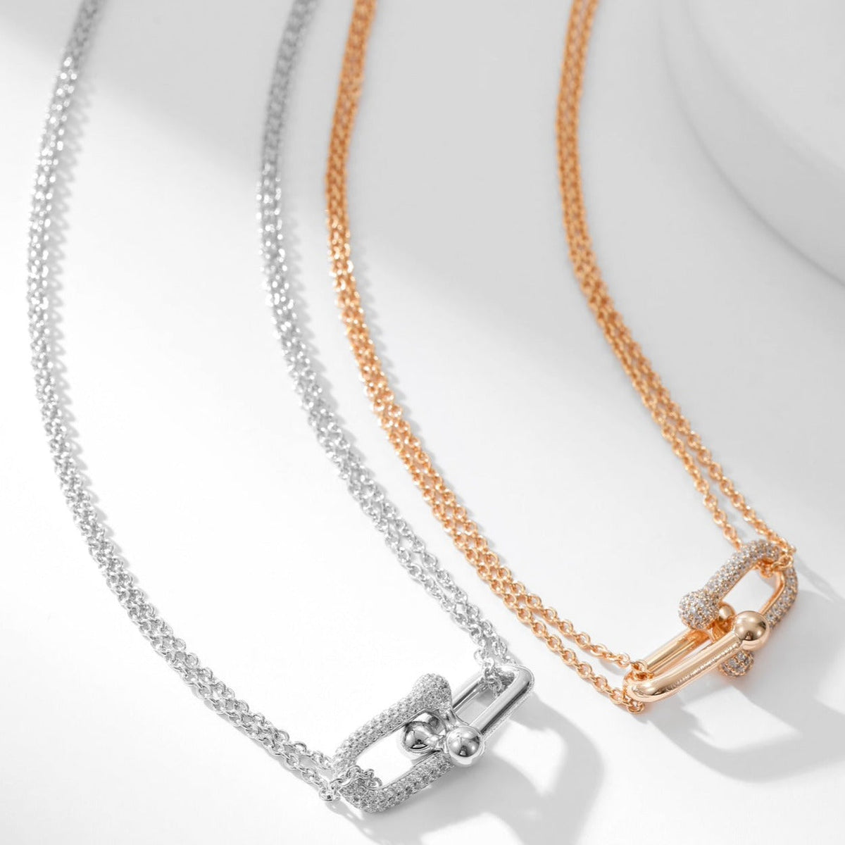 [Ornora Jewelry]HARDWEAR DIAMOND PEDANT DOUBLE CHAIN NECKLACE