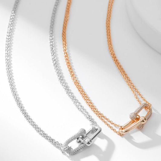 [Ornora Jewelry]HARDWEAR DIAMOND PEDANT DOUBLE CHAIN NECKLACE