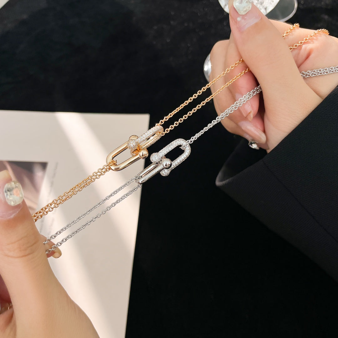 [Ornora Jewelry]HARDWEAR DIAMOND PEDANT DOUBLE CHAIN NECKLACE