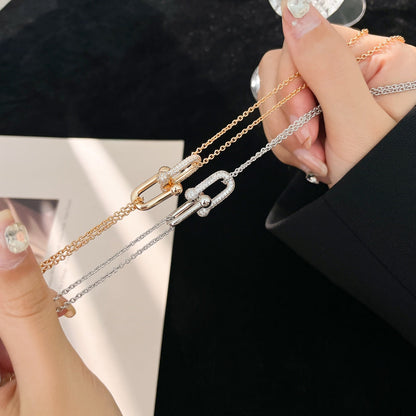 [Ornora Jewelry]HARDWEAR DIAMOND PEDANT DOUBLE CHAIN NECKLACE