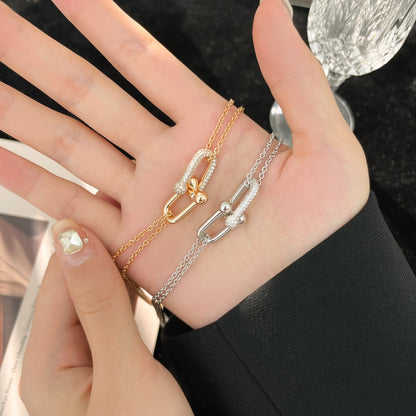 [Ornora Jewelry]HARDWEAR DIAMOND PEDANT DOUBLE CHAIN NECKLACE