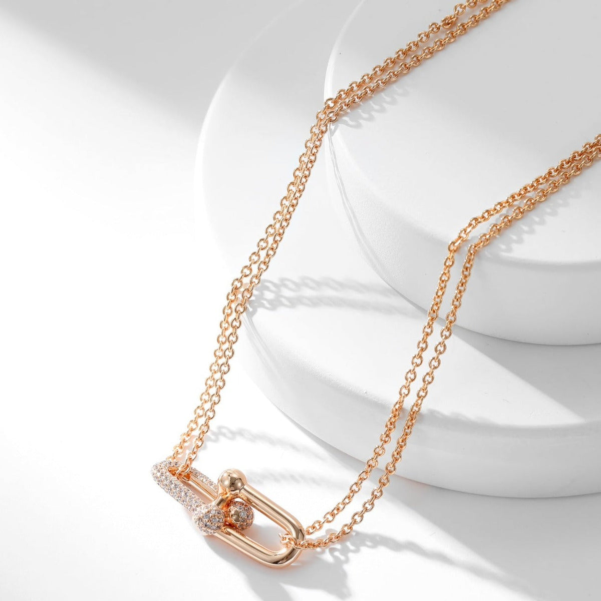 [Ornora Jewelry]HARDWEAR DIAMOND PEDANT DOUBLE CHAIN NECKLACE