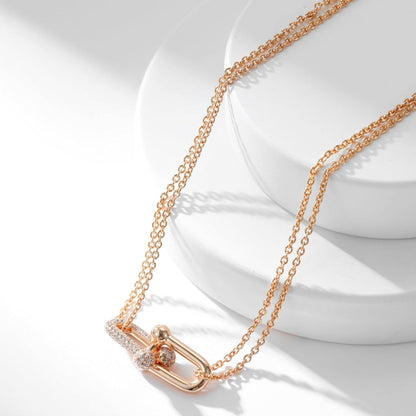[Ornora Jewelry]HARDWEAR DIAMOND PEDANT DOUBLE CHAIN NECKLACE