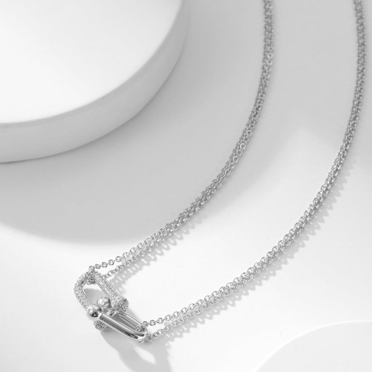 [Ornora Jewelry]HARDWEAR DIAMOND PEDANT DOUBLE CHAIN NECKLACE