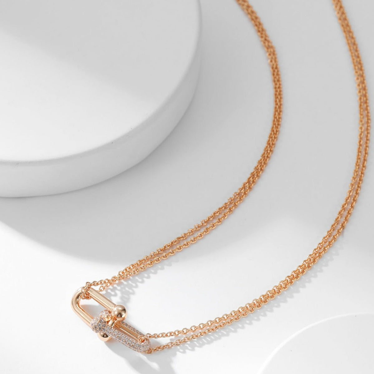 [Ornora Jewelry]HARDWEAR DIAMOND PEDANT DOUBLE CHAIN NECKLACE