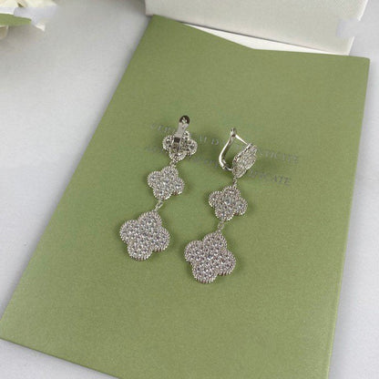 [OrnoraJewelry]CLOVER 3 MOTIF DIAMOND SILVER DROP EARRINGS