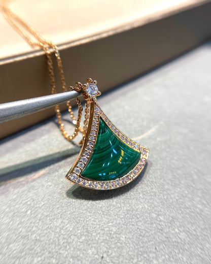 [OrnoraJewelry]DREAM MALACHITE DIAMOND PAVED PINK GOLD NECKLACE