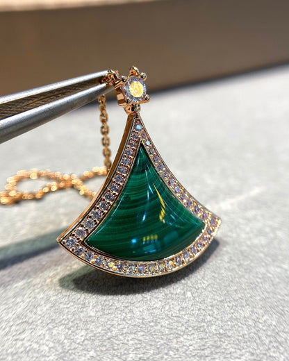 [OrnoraJewelry]DREAM MALACHITE DIAMOND PAVED PINK GOLD NECKLACE