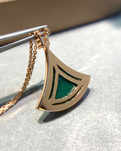 [OrnoraJewelry]DREAM MALACHITE DIAMOND PAVED PINK GOLD NECKLACE