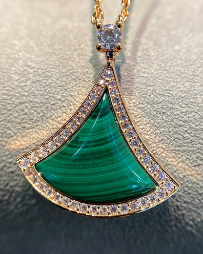 [OrnoraJewelry]DREAM MALACHITE DIAMOND PAVED PINK GOLD NECKLACE