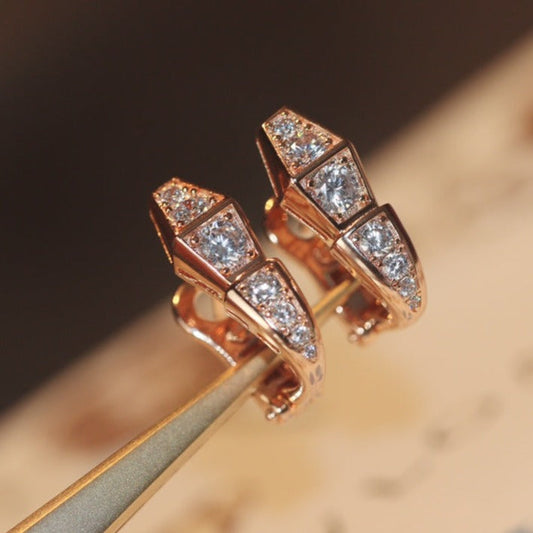 [OrnoraJewelry]SERPENT PINK GOLD DIAMOND EARRINGS