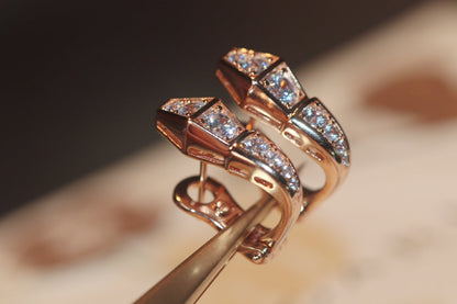 [OrnoraJewelry]SERPENT PINK GOLD DIAMOND EARRINGS