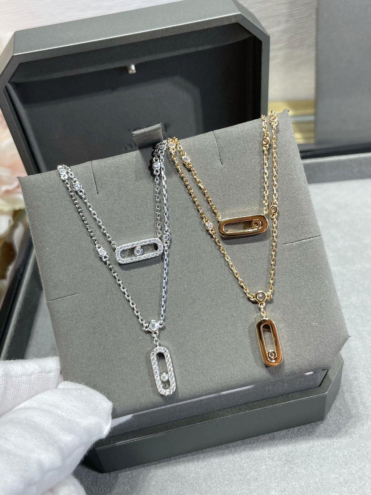 [OrnoraJewelry]MOVE 2 ROW DIAMOND NECKLACE