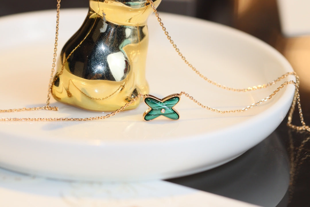 [OrnoraJewelry]JEUX MALACHITE 1 DIAMOND PINK GOLD NECKLACE