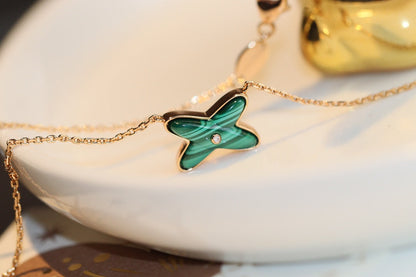 [OrnoraJewelry]JEUX MALACHITE 1 DIAMOND PINK GOLD NECKLACE