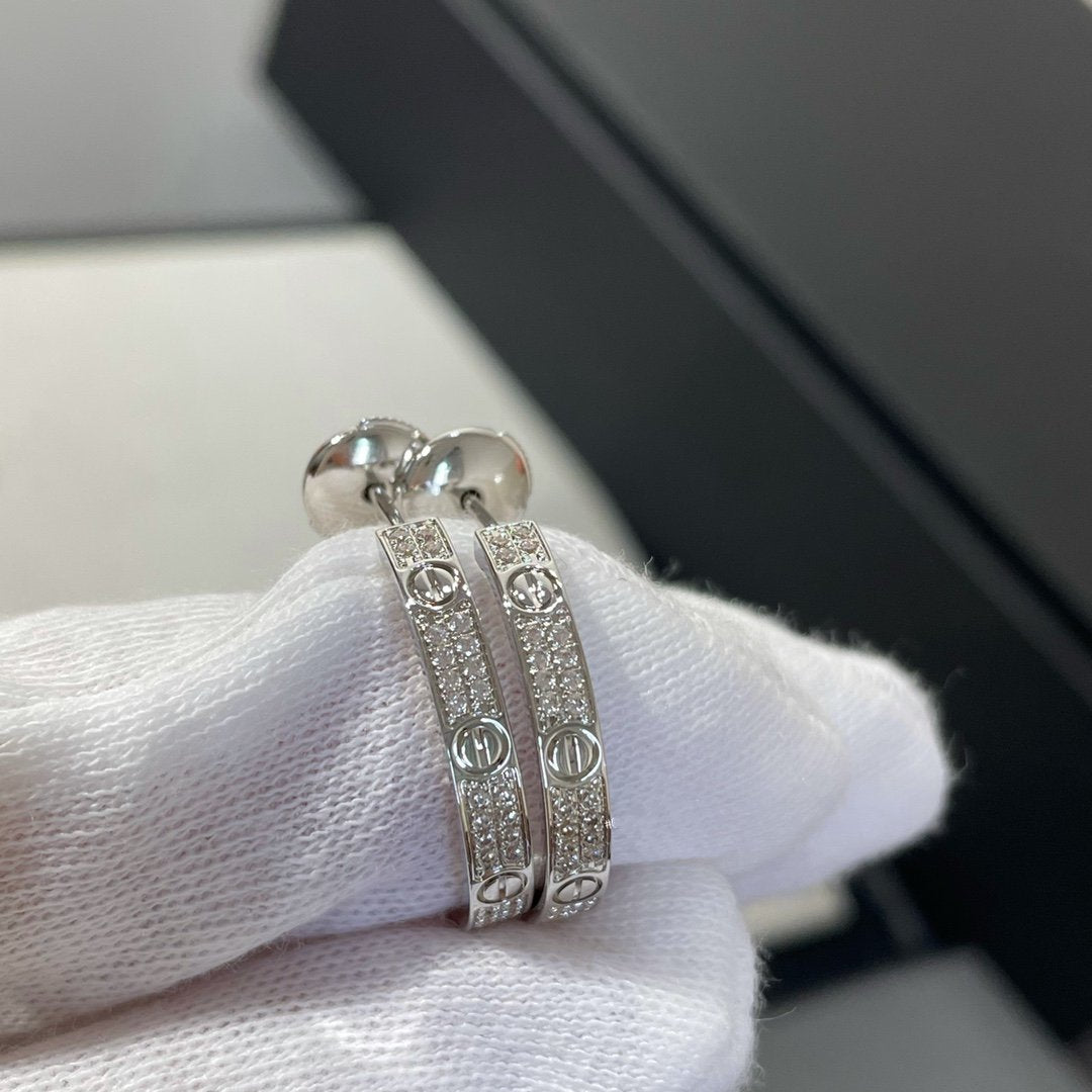 [OrnoraJewelry]LOVE DIAMOND SILVER HOOP EARRINGS