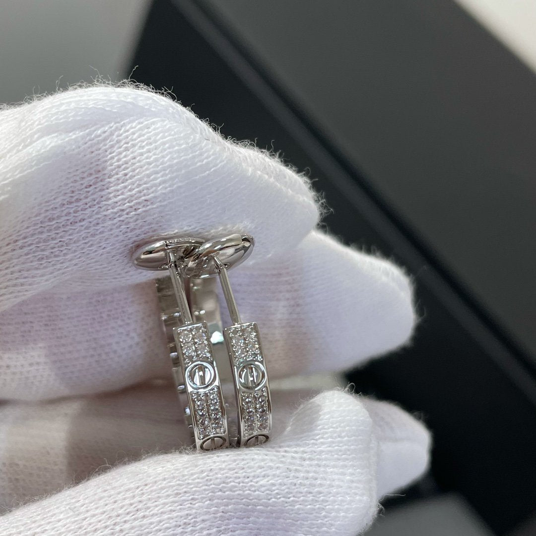[OrnoraJewelry]LOVE DIAMOND SILVER HOOP EARRINGS