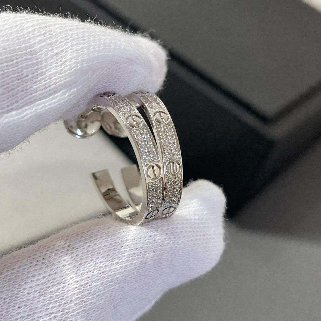 [OrnoraJewelry]LOVE DIAMOND SILVER HOOP EARRINGS