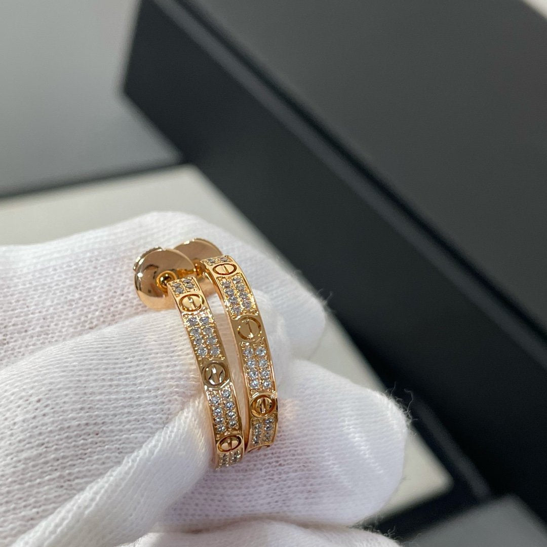 [OrnoraJewelry]LOVE DIAMOND PINK GOLD HOOP EARRINGS