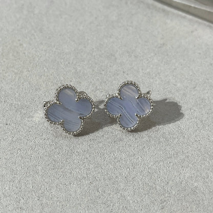 [OrnoraJewelry]CLOVER CHALCEDONY SILVER STUD EARRINGS