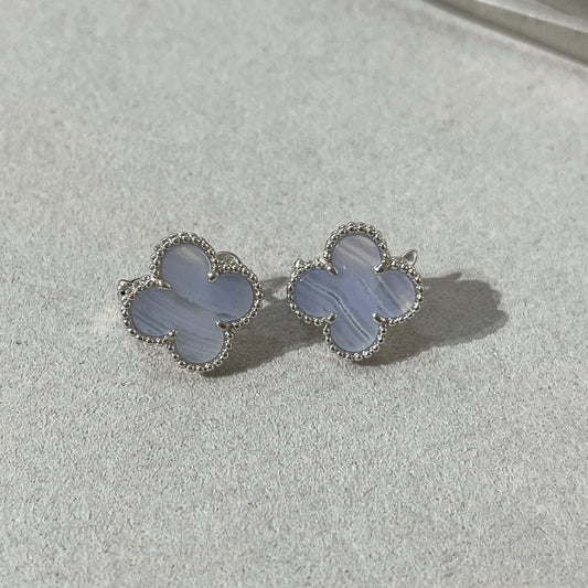 [OrnoraJewelry]CLOVER CHALCEDONY SILVER STUD EARRINGS