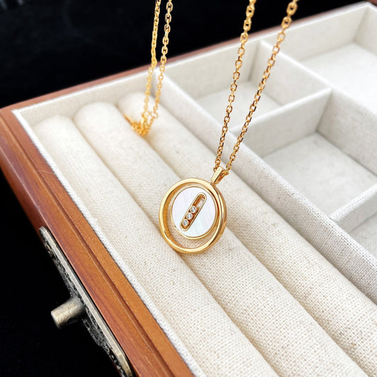 [OrnoraJewelry]LUCKY MOVE MOP PINK GOLD NECKLACE