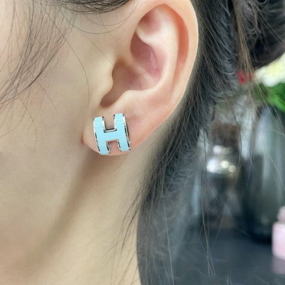 [OrnoraJewelry]POP H SKY BLUE STUD EARRINGS