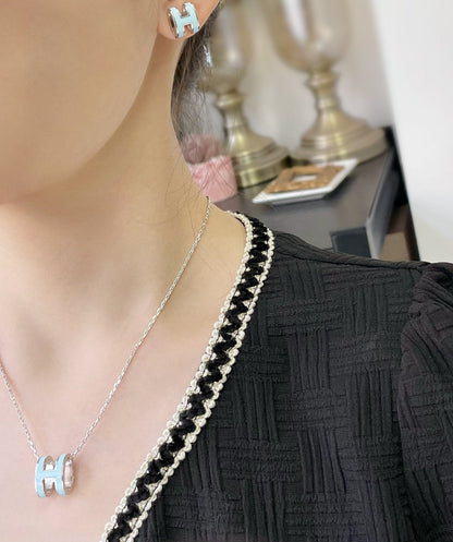 [OrnoraJewelry]POP H SKY BLUE STUD EARRINGS