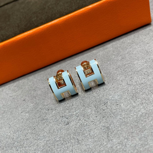 [OrnoraJewelry]POP H SKY BLUE STUD EARRINGS