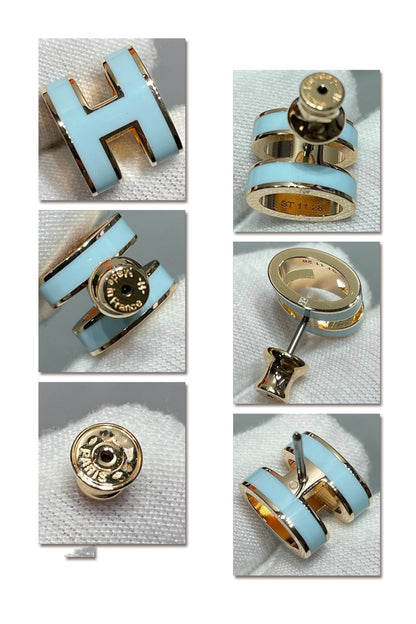 [OrnoraJewelry]POP H SKY BLUE STUD EARRINGS