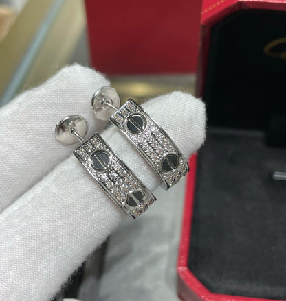 [OrnoraJewelry]LOVE CERAMIC DIAMOND PAVED SILVER EARRINGS