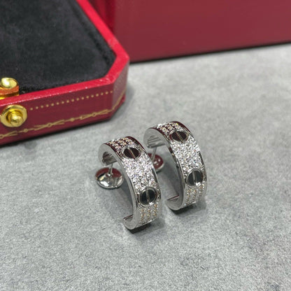 [OrnoraJewelry]LOVE CERAMIC DIAMOND PAVED SILVER EARRINGS