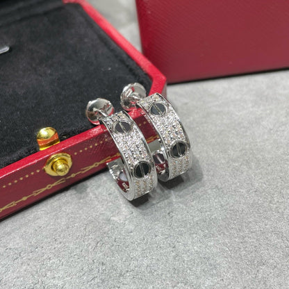 [OrnoraJewelry]LOVE CERAMIC DIAMOND PAVED SILVER EARRINGS