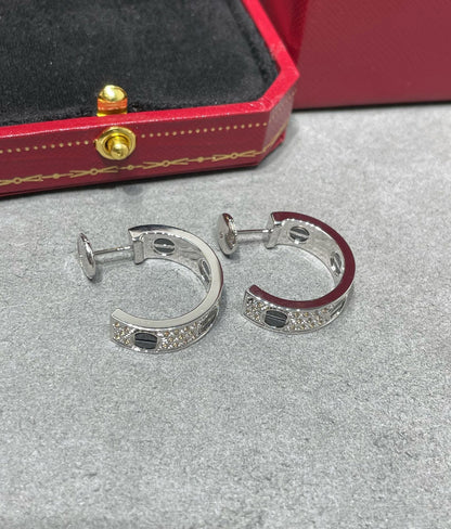 [OrnoraJewelry]LOVE CERAMIC DIAMOND PAVED SILVER EARRINGS