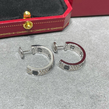 [OrnoraJewelry]LOVE CERAMIC DIAMOND PAVED SILVER EARRINGS