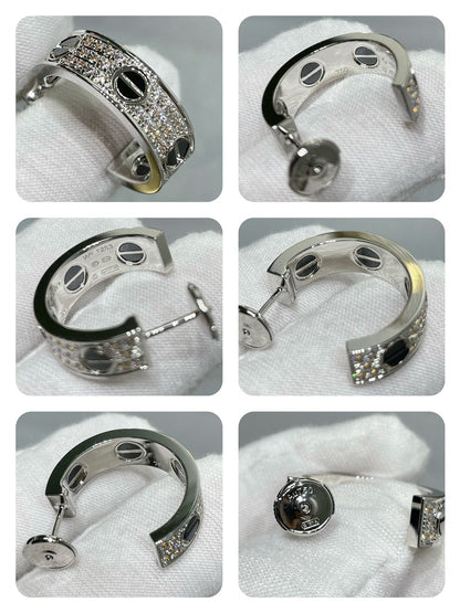 [OrnoraJewelry]LOVE CERAMIC DIAMOND PAVED SILVER EARRINGS