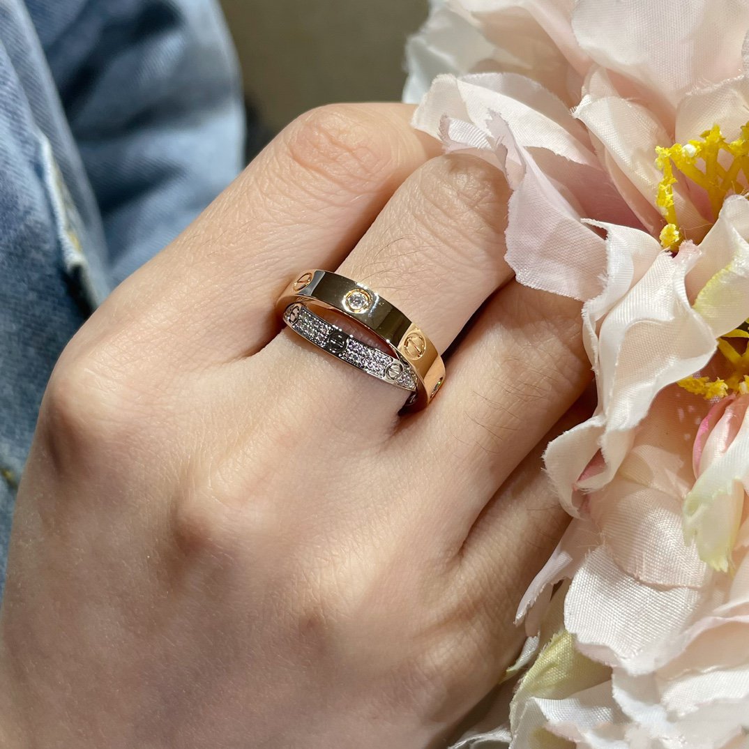 [OrnoraJewelry]LOVE PINK GOLD SILVER DIAMOND DOUBLE RING