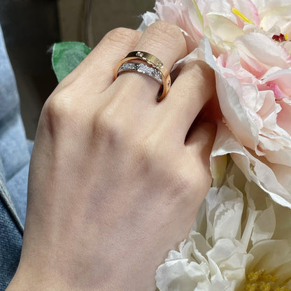 [OrnoraJewelry]LOVE PINK GOLD SILVER DIAMOND DOUBLE RING