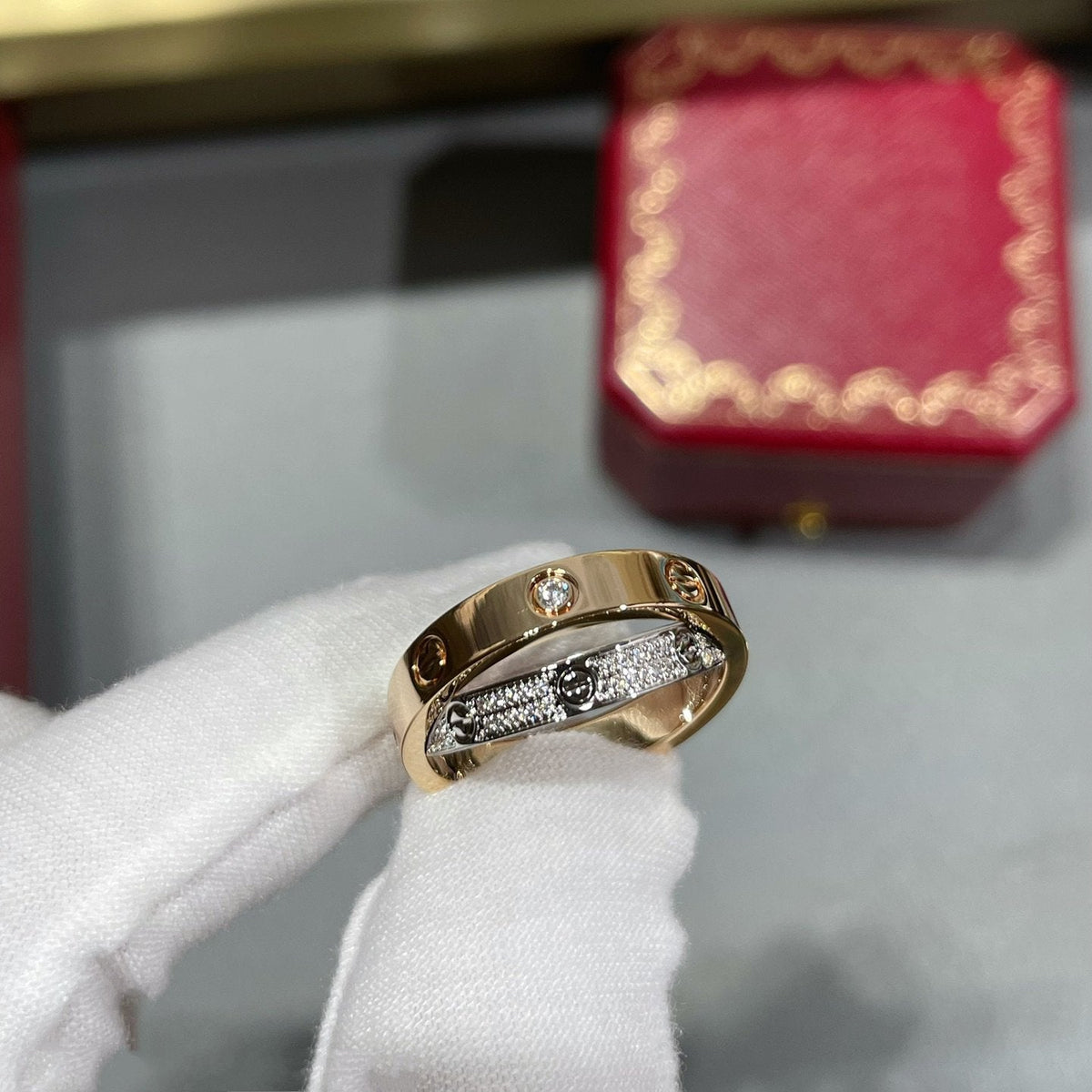 [OrnoraJewelry]LOVE PINK GOLD SILVER DIAMOND DOUBLE RING