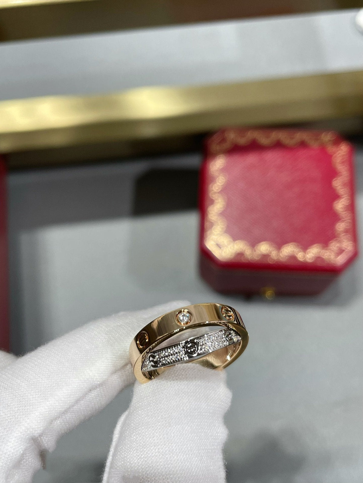 [OrnoraJewelry]LOVE PINK GOLD SILVER DIAMOND DOUBLE RING