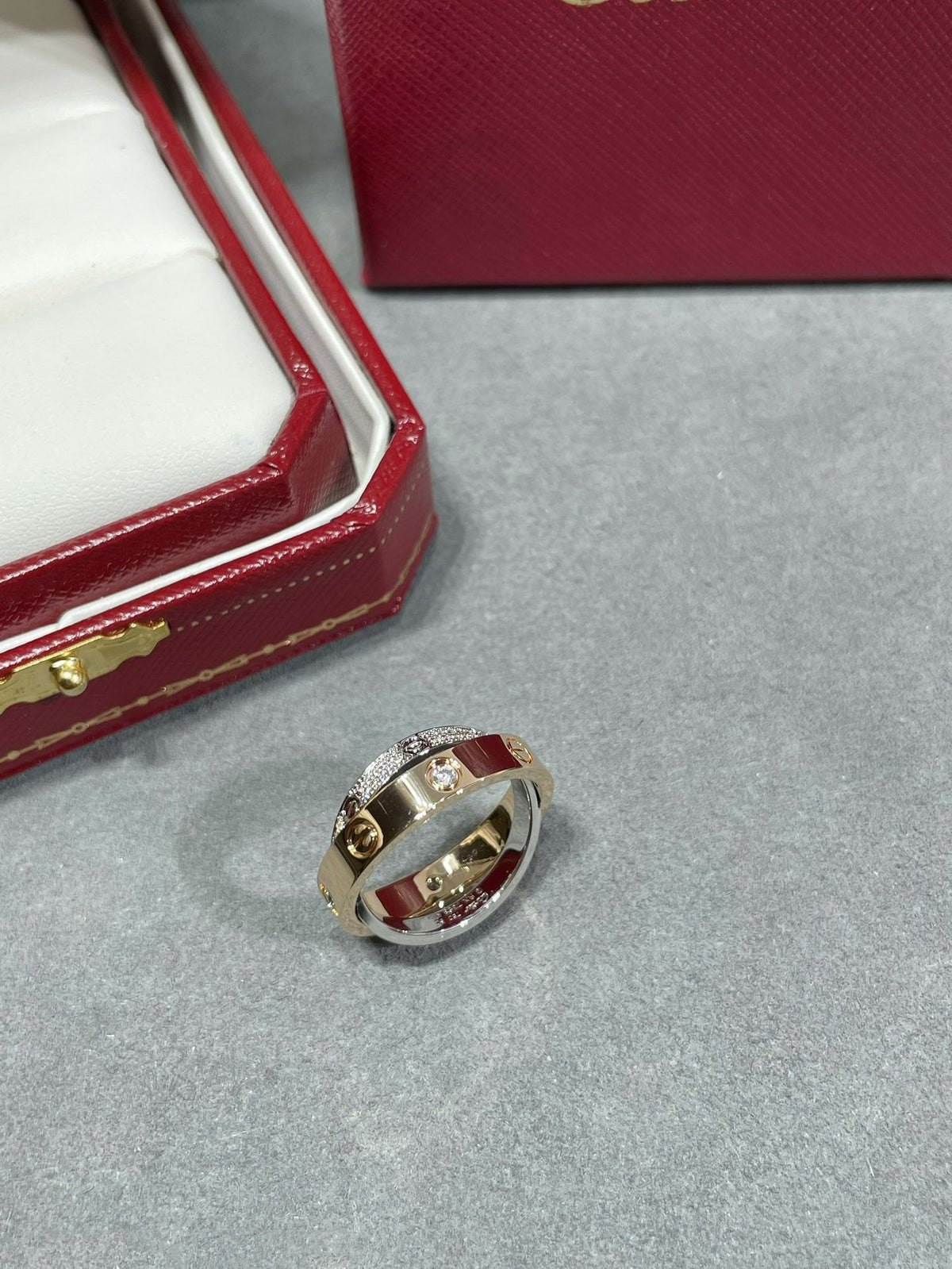 [OrnoraJewelry]LOVE PINK GOLD SILVER DIAMOND DOUBLE RING