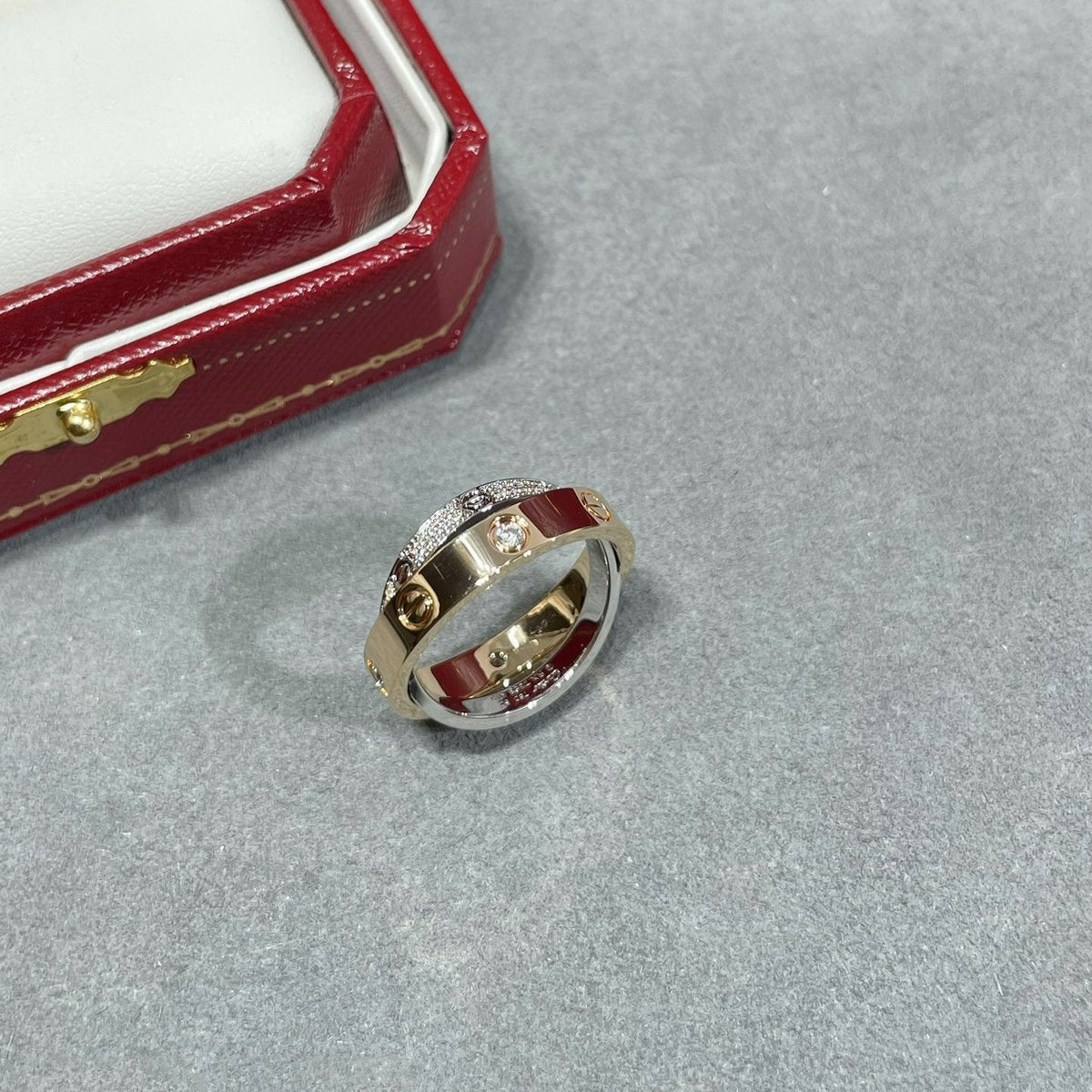 [OrnoraJewelry]LOVE PINK GOLD SILVER DIAMOND DOUBLE RING
