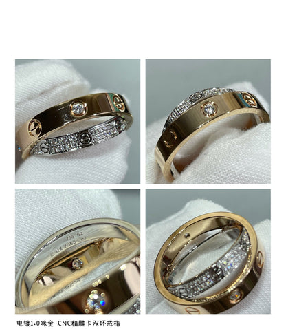 [OrnoraJewelry]LOVE PINK GOLD SILVER DIAMOND DOUBLE RING