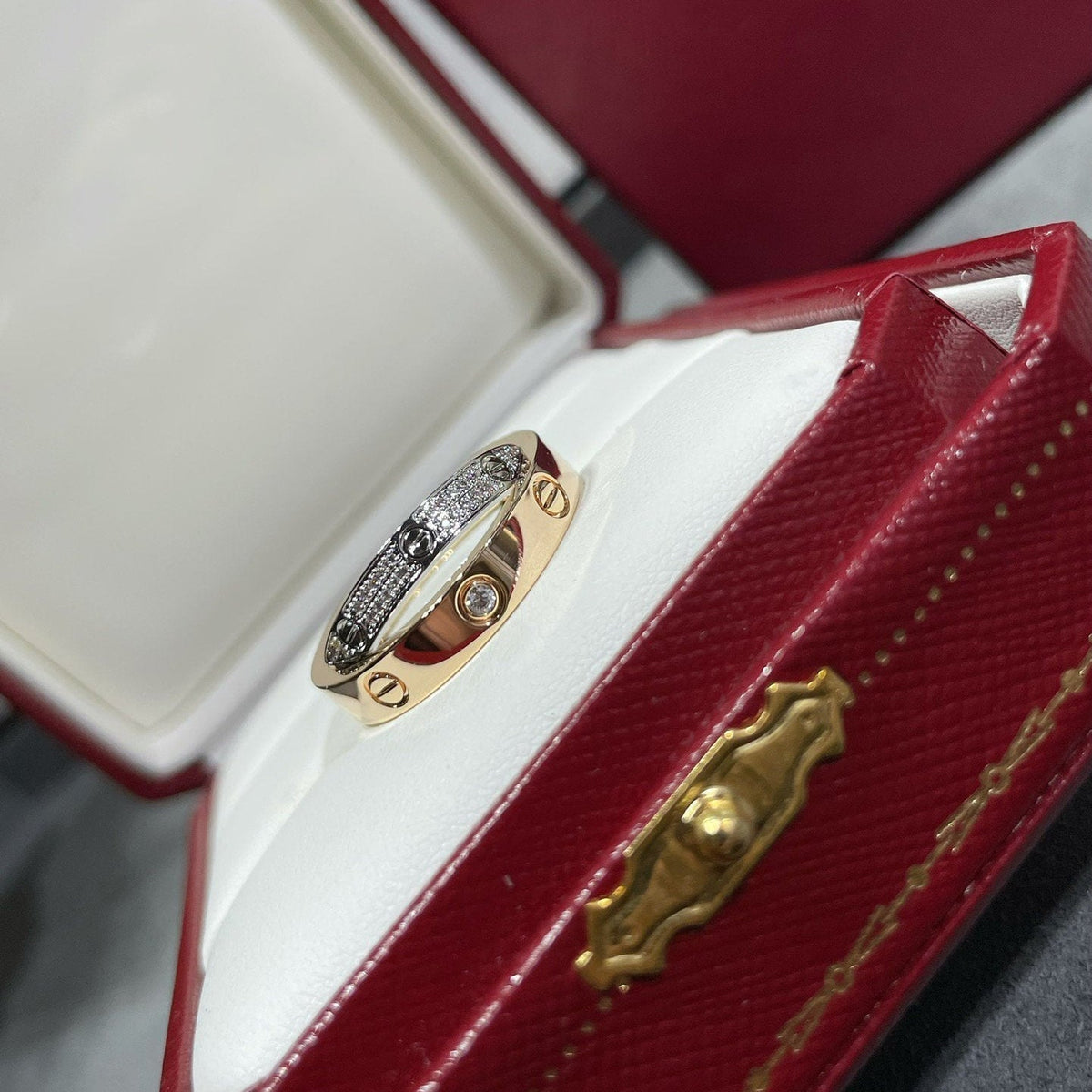 [OrnoraJewelry]LOVE PINK GOLD SILVER DIAMOND DOUBLE RING